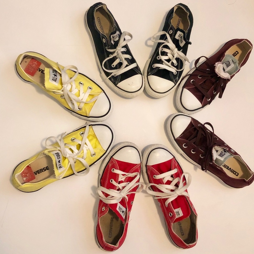 Red, black, yellow, maroon & mint green Chucks